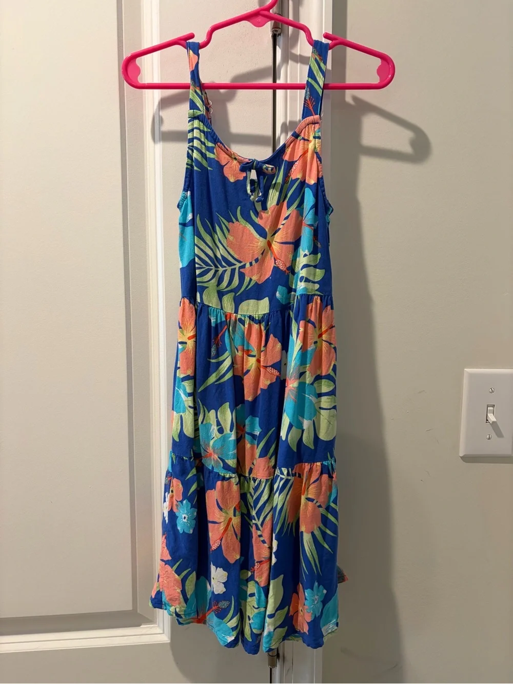 The Children's Place Blue Tropical Floral Sundress with Coral Accents
